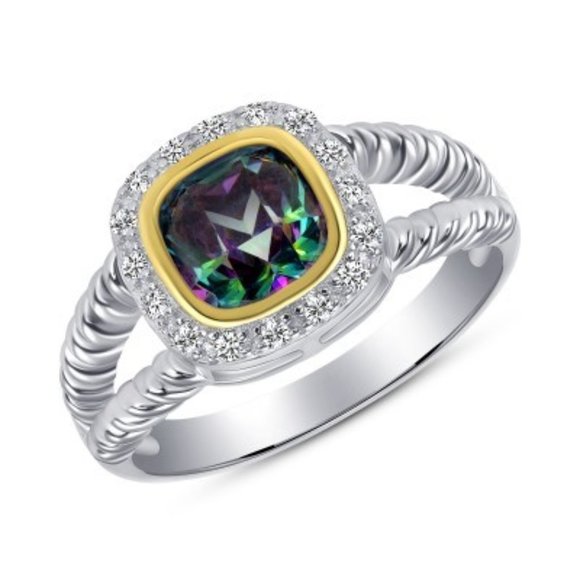 NEW 925 SILVER SQUARE MYSTIC TOPAZ RING